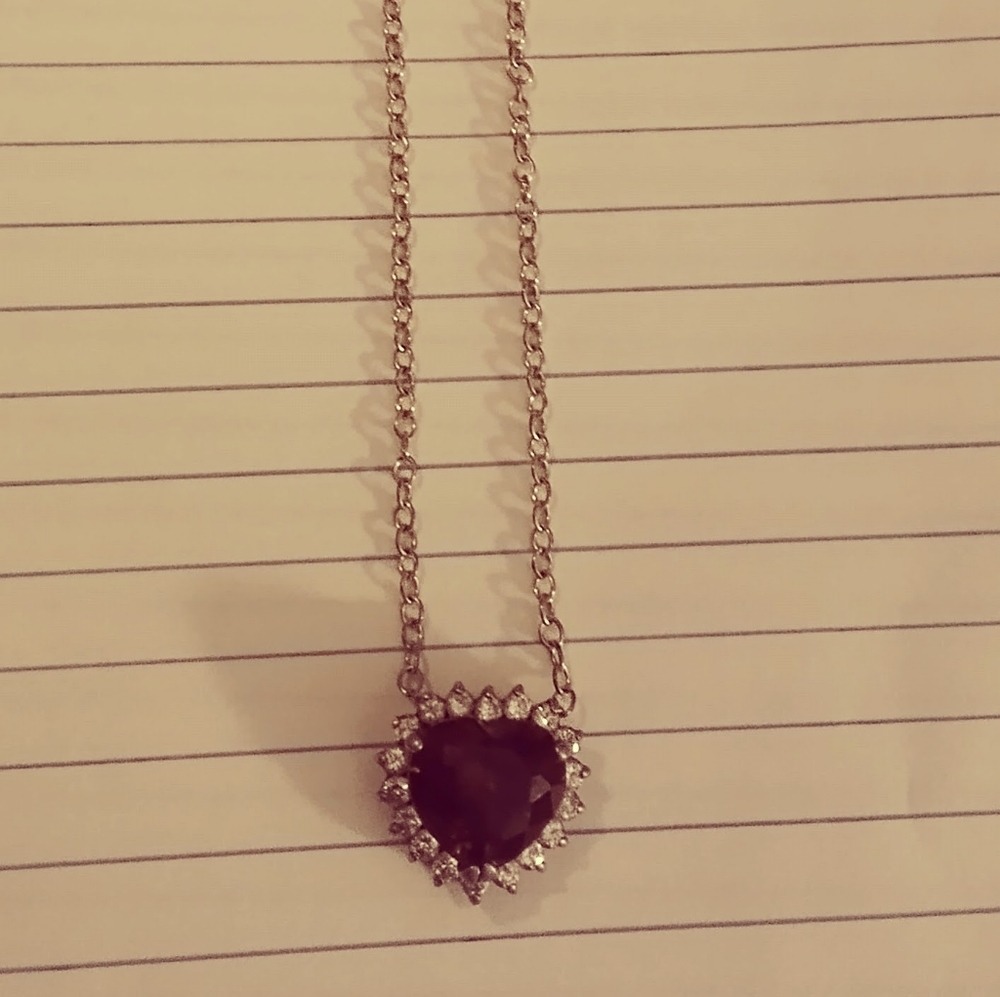 18 in sterling silver necklace with sterling silver ruby heart charm